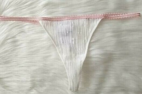 FREE PEOPLE GABRIELLA THONG PANTY IVORY LACE PINK TRIM LARGE NWT - Picture 6 of 6