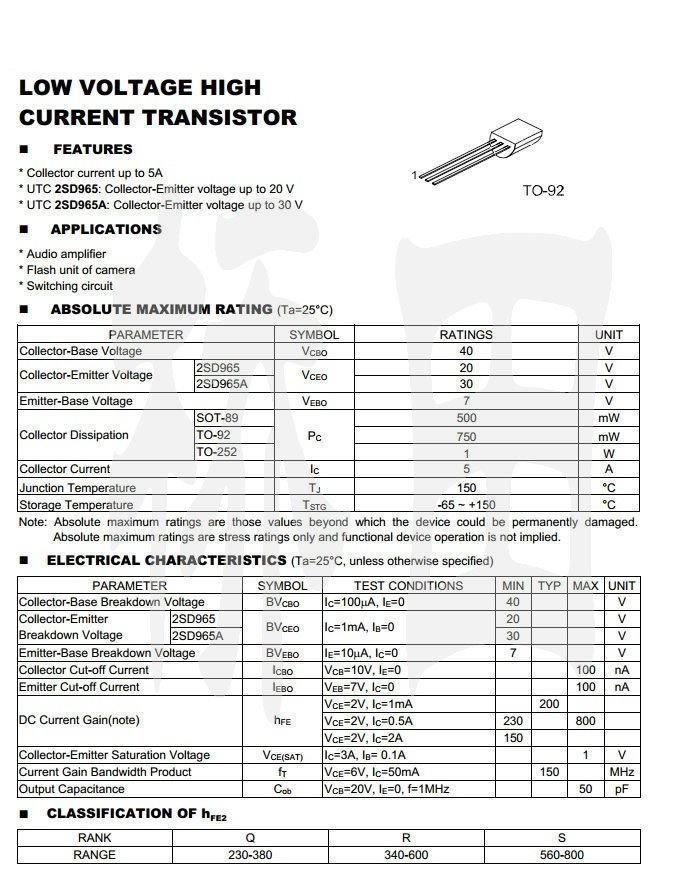 D965 2SD965 5A/20V NPN TO92 Transistors eBay