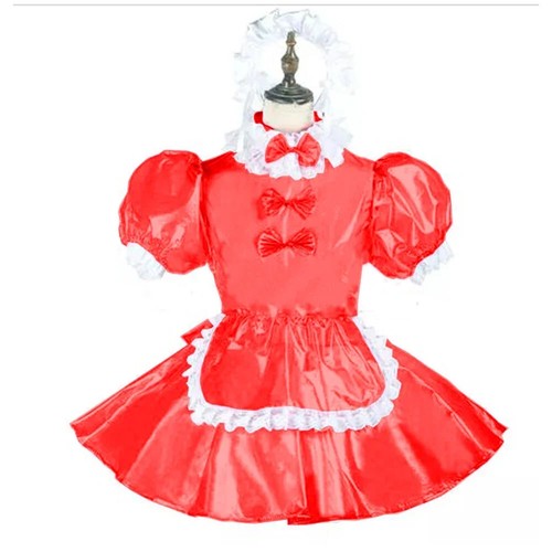 Plus Size Lockable Transparent PVC Maid Dress with Apron Unisex Fetish Uniforms - Picture 10 of 10