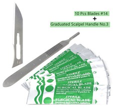 10 Scalpel Blades #14 Includes #3 Metal Handle Suitable for Dermaplaning, Crafts