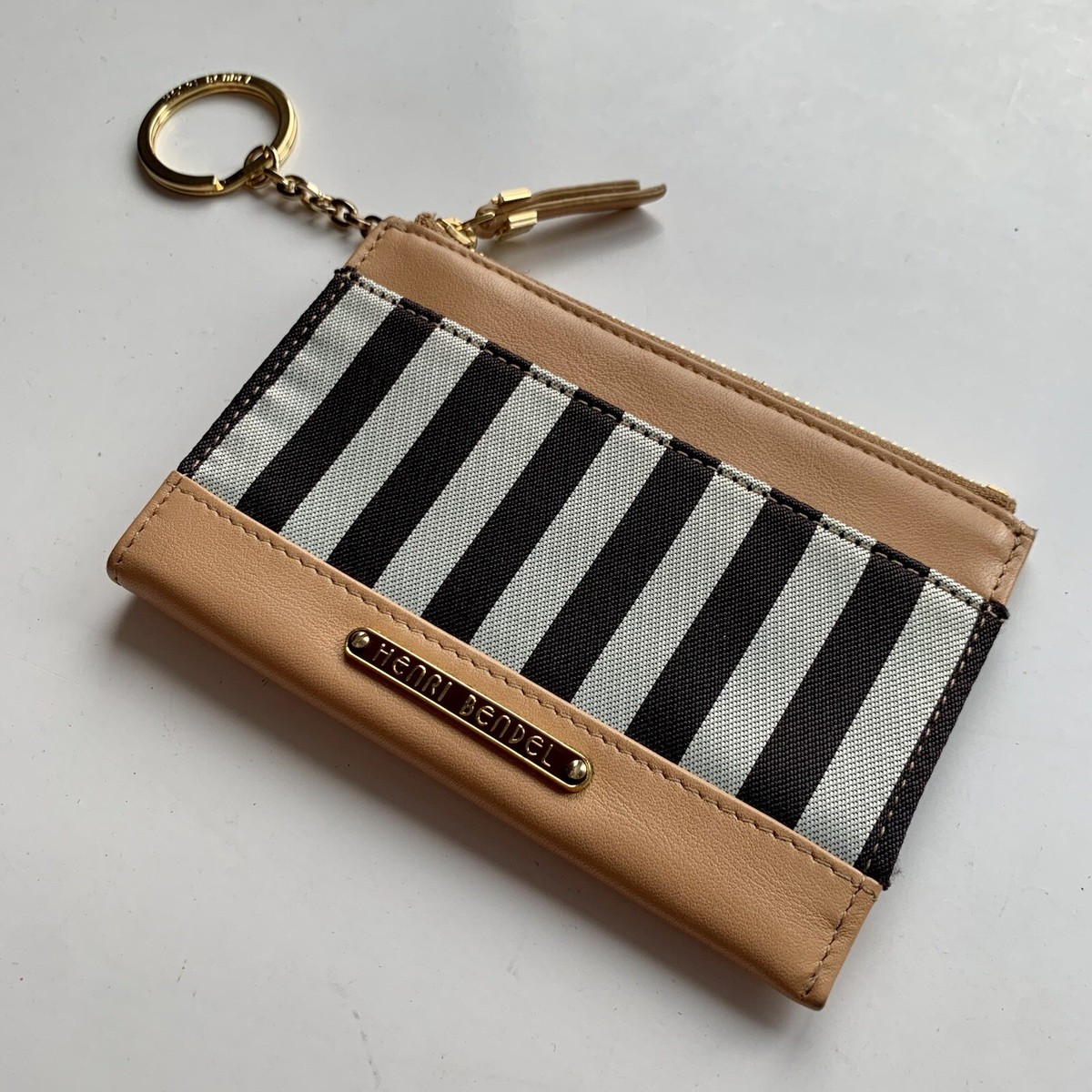 Henri Bendel Centennial Stripe Canvas Zip Pouch with Key Chain