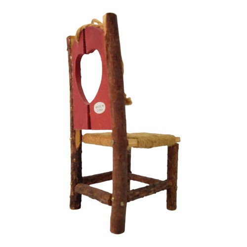Rustic Wooden Woven Seat Open Heart Back Chair Christmas Ornament Twine Hanger - Picture 8 of 12