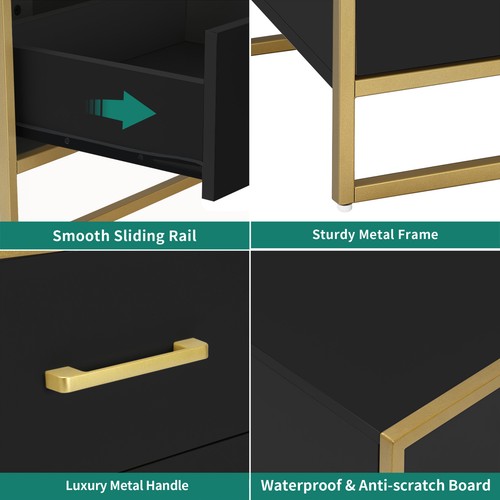 2 Drawers Nightstand Set of 2 End Table with Metal Leg for Living Room & Bedroom - Picture 7 of 8