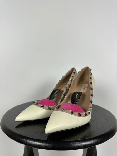 Women's Valentino Garavani Calfskin Rockstud Cream Leather Heels Shoes Size 40.5 - Picture 8 of 24