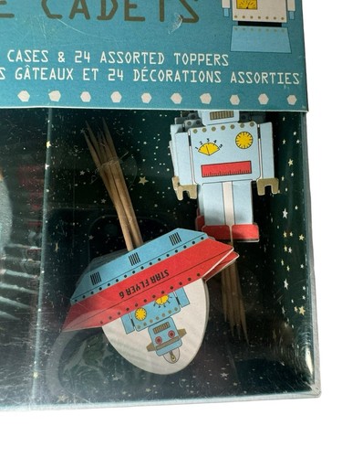Meri Meri Space Cadets Cupcake Cases & Assorted Toppers Robots New - Picture 2 of 11