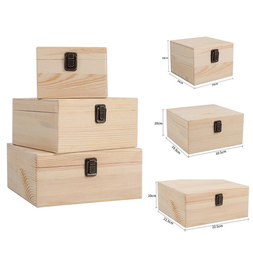Large plain wooden storage box, with lid, keepsake gift box chest, Wood - Picture 2 of 16