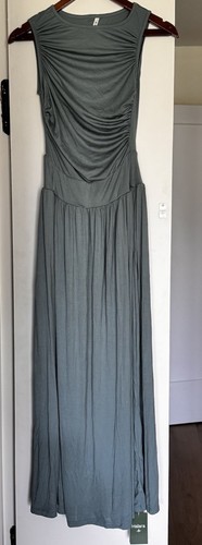 NWT Halara Dress Maxi With Pockets Sleeveless Green Blue Ruched Flowy Casual XS