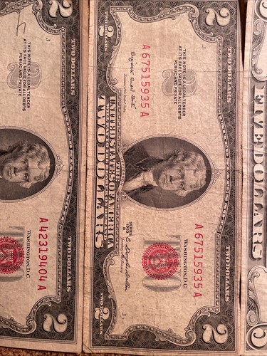 1953/1963 Series Red Seal $5 Bill and $2 Bills (4ea) Lot - Picture 7 of 23