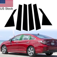 6pcs Glossy Black Pillar Posts Window Door Trim Cover For Hyundai Sonata 15-19