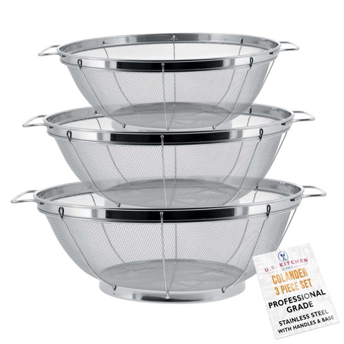 - 3 Piece Colander Set - Stainless Steel Mesh Strainer Net Baskets with Handl...