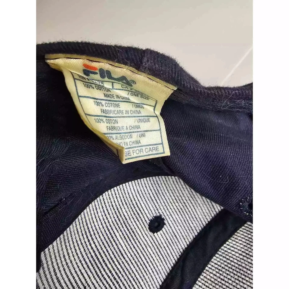 Винтажная шляпа Fila 90-х кожаные поля хип-хоп темно-синий с надписью логотип регулируемый - Изображение 4 из 4