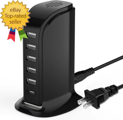 USB Charging Station for Multiple Devices, Multiport Charger Tower, USB-C Port S