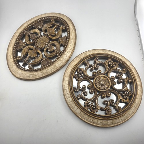 Juego de 2 espejos de pared MCM ornamentados dorados filagrana redondos ovalados Hollywood Regency - Imagen 1 de 13