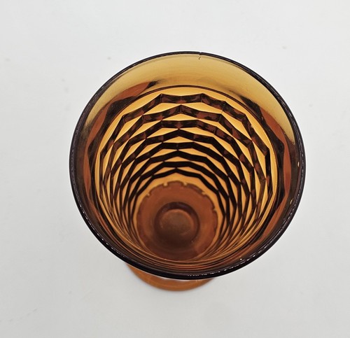 VTG Amber Indiana Glass Whitehall Cubist Pedestal Drinking Tea Glasses Set Of 6 - Picture 4 of 9