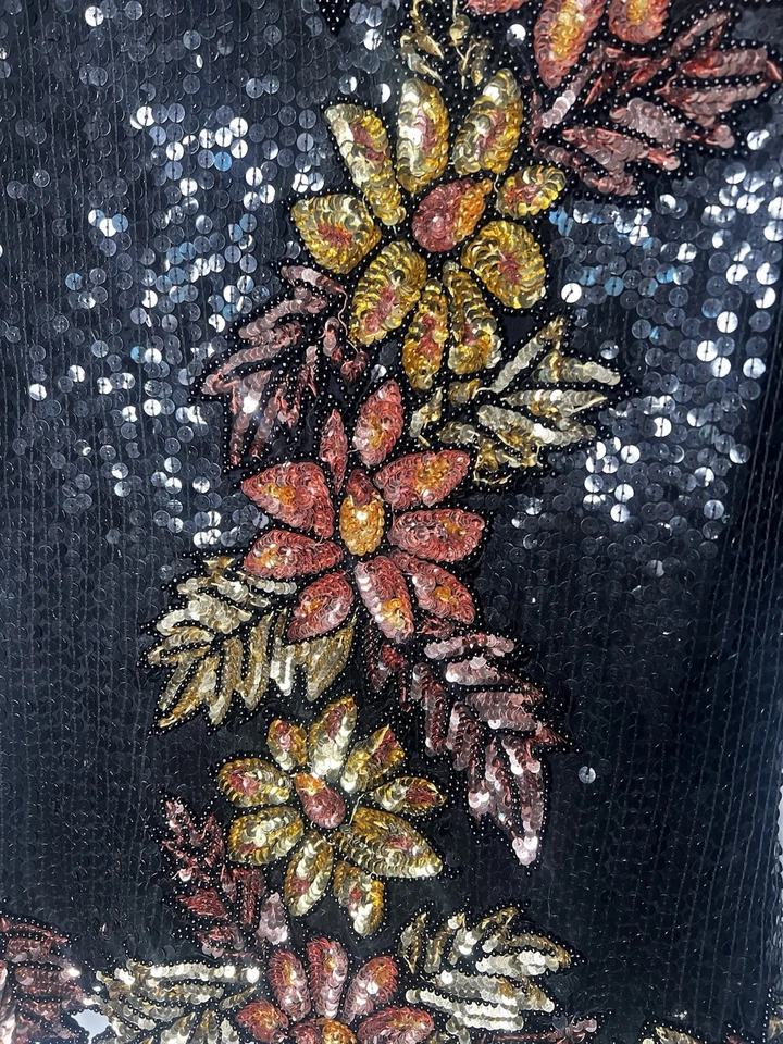 Stenay Vintage Black Sequin Floral Fall 100% Silk Blouse Women's Size Small - Image 4 of 4