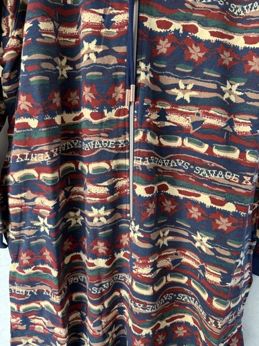 Savage X Fenty Hooded One-piece Women 1X Men Large Navy Fair Isle Print Zip NEW - Picture 7 of 14