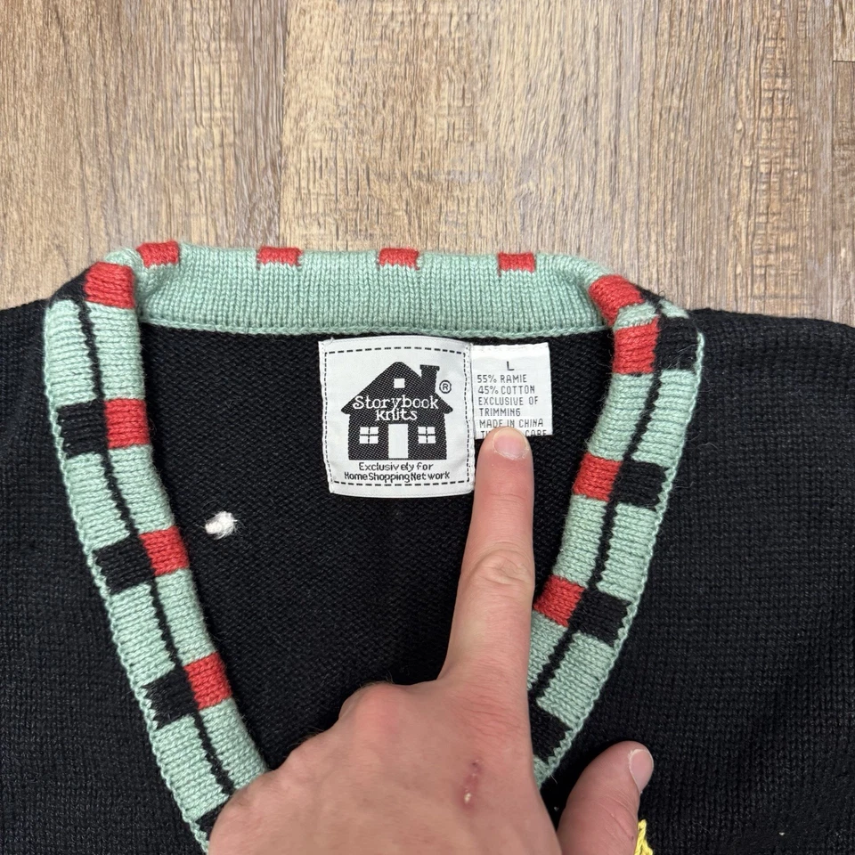 Cárdigan Suéter Vintage Libro de Cuentos Tejido Mujer Noche Antes de Navidad L Difícil de Encontrar Foto 3 de 4