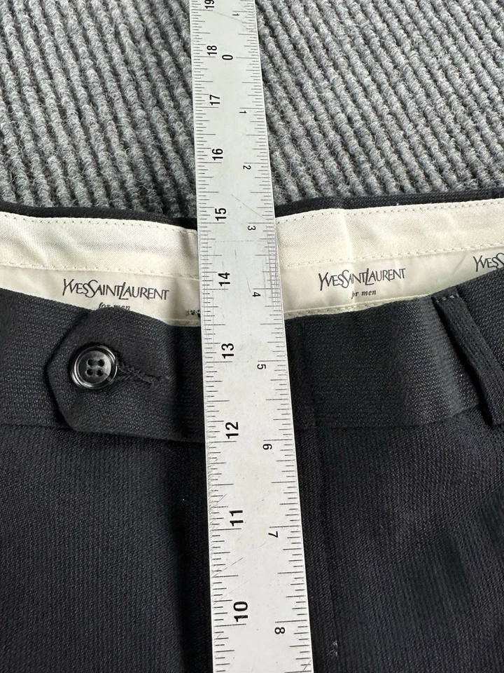VTG YSL Yves Saint Laurent Dress Pants Mens 36x30 Black Wool Pleated Trousers - Image 3 of 4