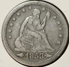 1853 Arrows & Rays Seated Liberty Quarter in Fine plus
