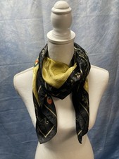 Vintage 1970s Women  s Scarf Black Gold Dramatic Vibrant Floral Pattern 34x34  