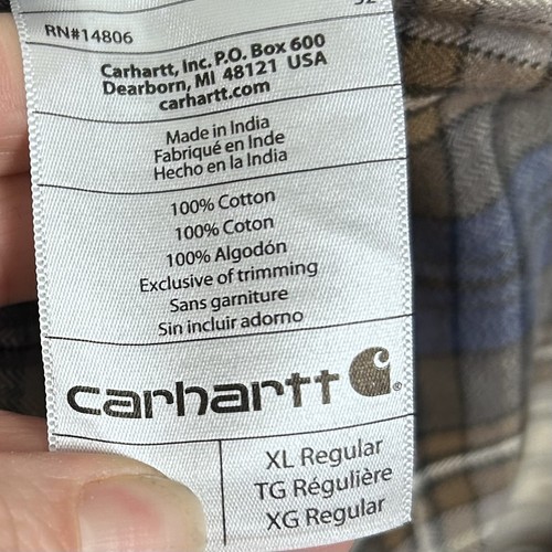 Camisa Carhartt Hombres XL Franela Gruesa a Cuadros Manga Larga Resistente Exterior Abotonada - Imagen 8 de 8