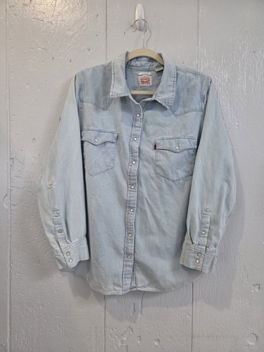 Levi’s Barstow Western Denim Shirt Mens 2X Pearl Snap Light Wash Long Sleeve