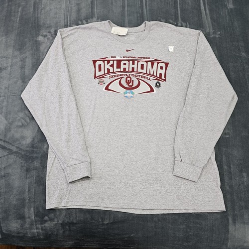 Nike OU Sooners Center Swoosh 2009 BCS Championship Tee Herren XL Grau Langarm