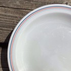 6 Steelite TBA White Ceramic 7” Plates With Navy Red & Light Blue Pinstripe Edge