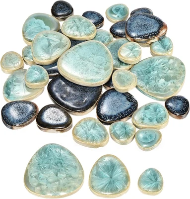 200G Ceramic Mosaic Tiles for Crafts Bulk, Pebble Blue and Green Ceramic Tiles f - Image 1 of 4