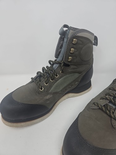 Simms Wading Boots Mens 9 Felt Sole Leather Shoes Lace Up Fly Fishing - Picture 5 of 10