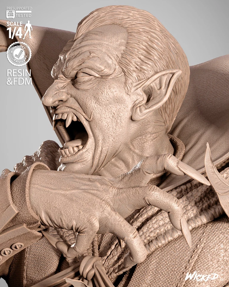 Busto retrato de Drácula arte abanico impreso en 3D por Wicked3d Foto 4 de 4