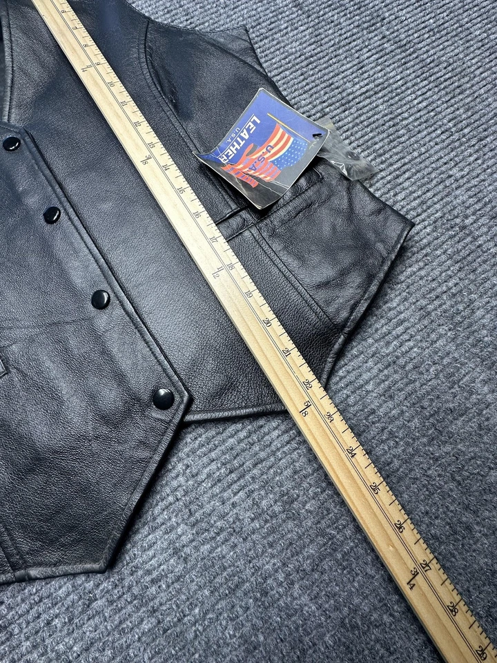 Colete de Couro Feminino EUA Preto Clássico Genuíno Ocidental Motociclista Novo - Imagem 2 de 4