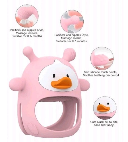 2pk  Spanky Duck Baby Teething Toys, Silicone Toy for Infants 3+ Months. Pink - Picture 6 of 11