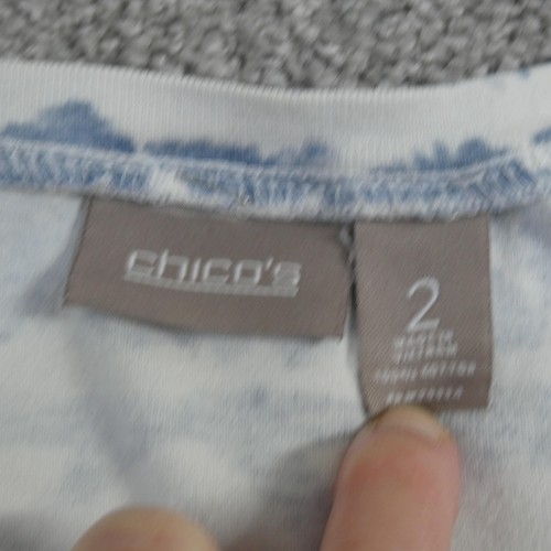 Chicos Top Womens 2 Blue White Ikat Geometric Short Sleeve Scoop Neck Tee Large - Picture 10 of 13