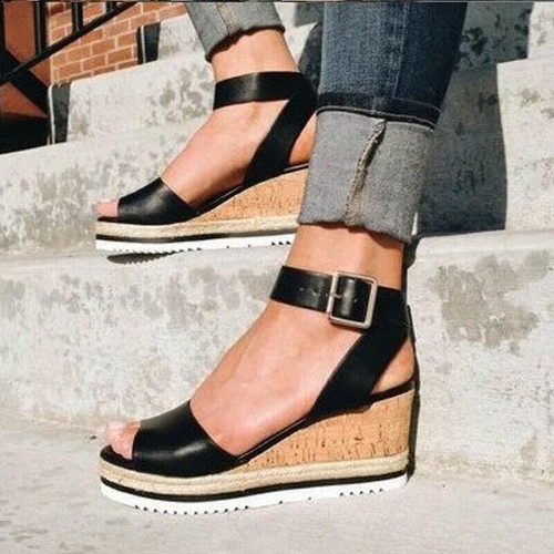2025 LADIES WOMEN'S HIGH MID WEDGE PLATFORM ESPADRILLE SUMMER SANDALS SHOES@SIZE - Picture 3 of 12