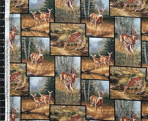 Deer Hunting Woods Fall Fabric Springs Whitetail Deer Fabric Cotton 35" x 44"