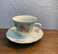 Vintage White Porcelain Teacup & Saucer Set ~ Roses ~ Gold Gilding