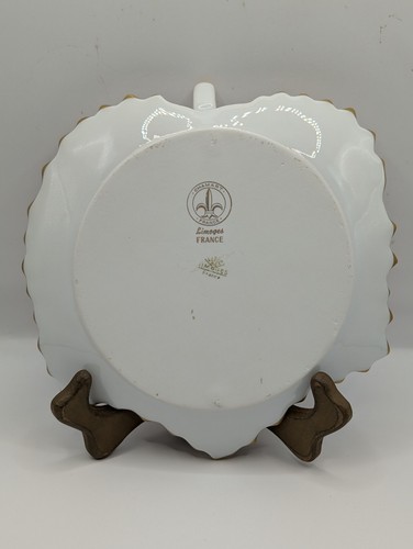 Vtg EUC Limoges France LEC LeClair Leaf Finger Bonbon Trinket Dish Tray Pansies - Picture 6 of 7