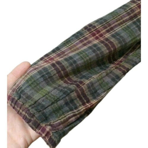 Womens Medium Boho Peasant Long Sleeve Tunic Plaid Purple Green Shirt Top - Picture 5 of 8