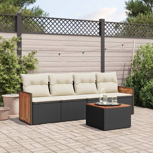 Gartensofas Set 5-teilig mit Kissen aus schwarzem Polyrattan