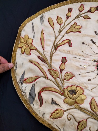 vintage French metallic embroidery silk fabric embroidered small textile panel - Picture 9 of 15