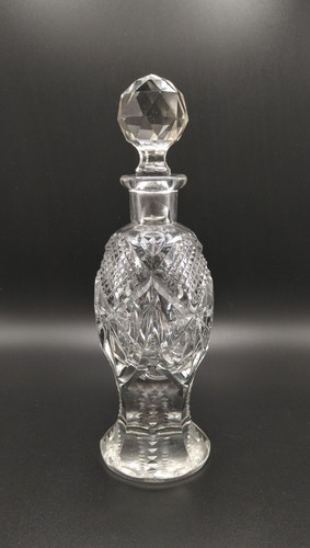 Vintage Perfume Bottle Cut Glass Crystal Clear Tall Decanter Stopper - Picture 3 of 9