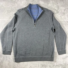 Tommy Bahama Light Blue/Grey Quarter Zip Pullover Mens Large Reversible Coastal