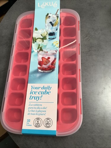 LÉKUÉ Large 32 Hole Silicone Ice Tray Hard Plastic Case 32 Large Cubes - Picture 2 of 4