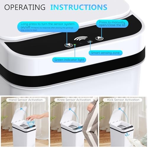 3Pack Bathroom Small Trash Can with Lid, 2.6 Gallon Touchless Automatic White - Bild 5 von 7