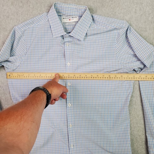 Mizzen+Main Shirt Mens Large Trim Fit Blue Check Leeward Performance Stretch USA - Picture 6 of 14