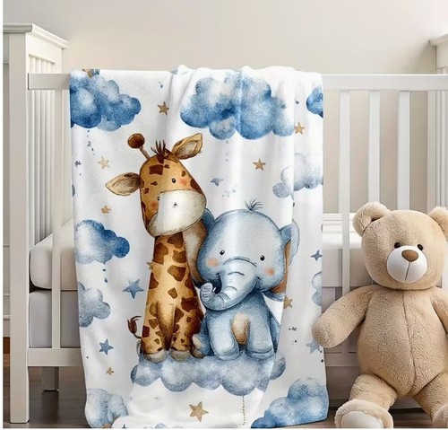 Coperta lancio giraffa ed elefante bambino - morbida coperta asilo 30x40" - idea regalo! - Foto 3 di 6