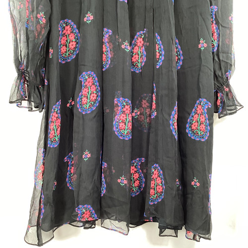 Celia Birtwell for John Lewis Black Pure Silk Paisley Mesh Long Sleeve Dress 14 - Picture 6 of 10