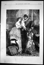 Original Old Antique Print Adieu Sodier Woman Child Baby Embracing 1871 19th