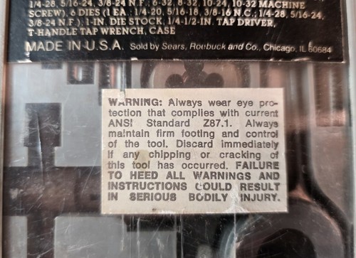 Craftsman Sears Rubinetto & Die Hex Set 252341 USA 20pz SAE Filetto Riparazione Vintage - Foto 9 di 9